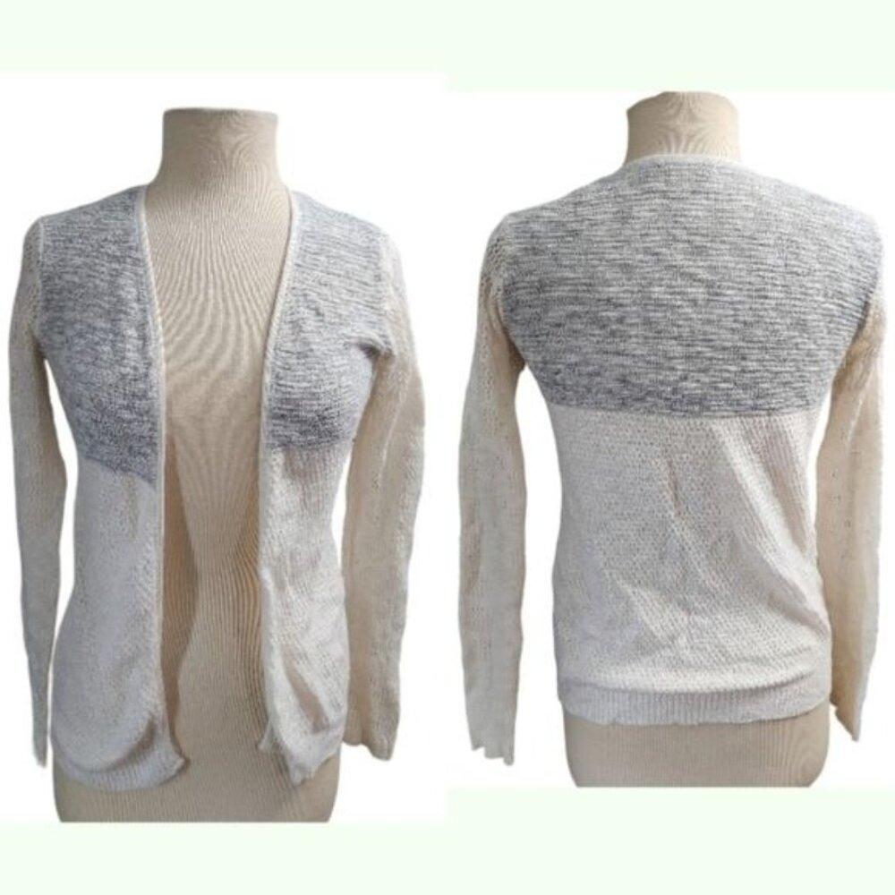 Closet Space Large Gray White Stretch Open Front Cardigan Sweater